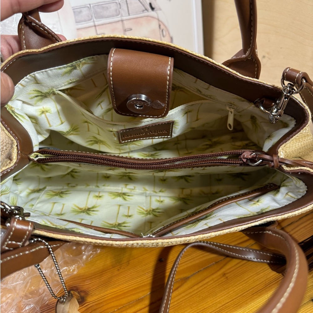 Etienne Aigner Natural Straw Tote with Brown Leather Trim - Picture 9 of 14